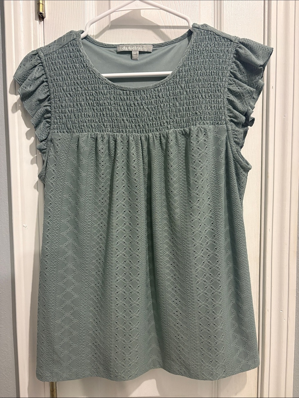Daniel Rainn Sage Green Smocked Flutter Top